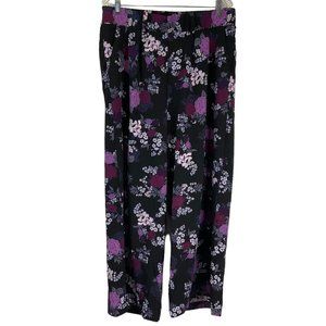 Torrid Palazzo Pants Women's Sz 1 Black Purple Floral Wide Leg Elastic Waist